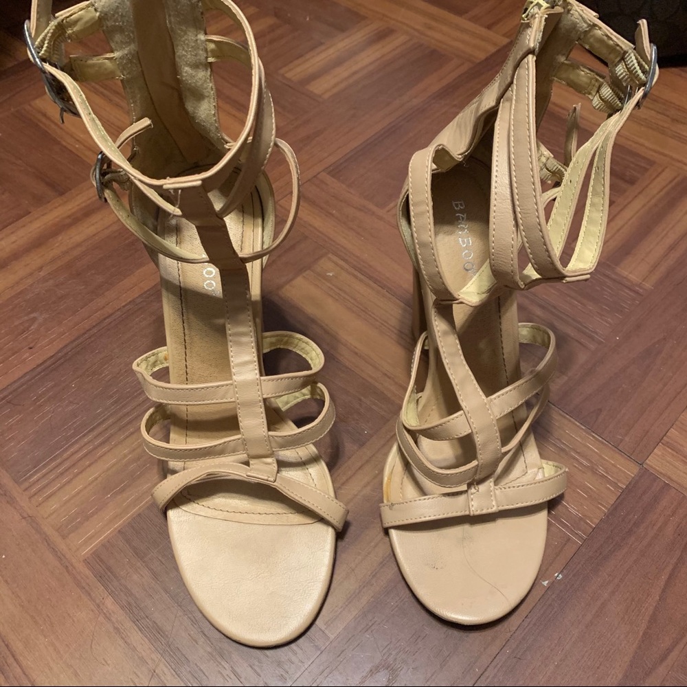 Nude adjustable Strappy Sandal Heels with Zipper